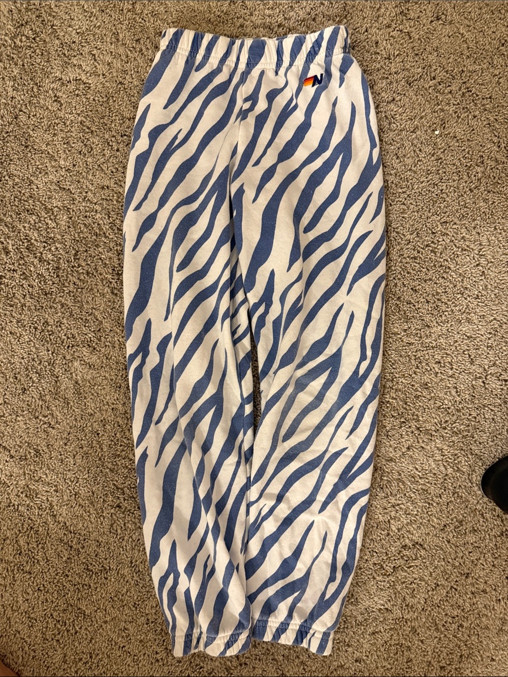 Aviator Nation Kids Blue and White Zebra Print Sweatpants